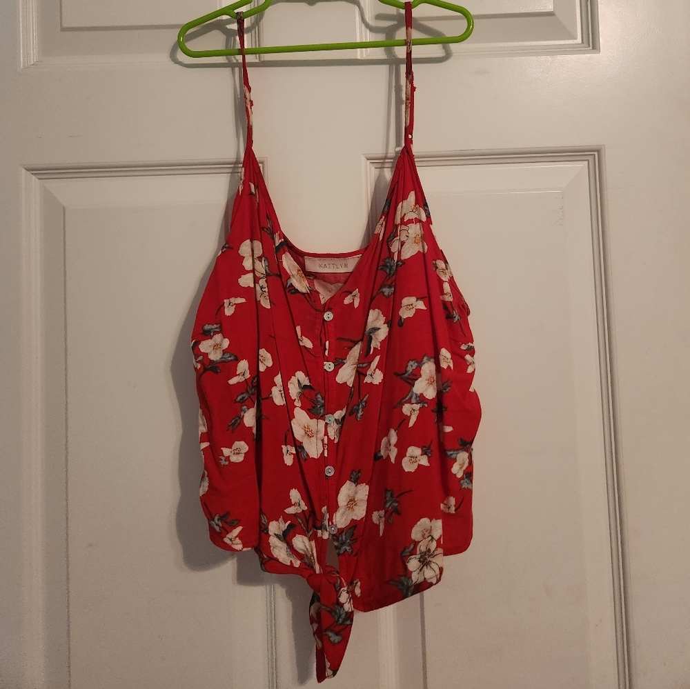 Kaitlyn Floral Flowy Red and White Tank Top Crop Top